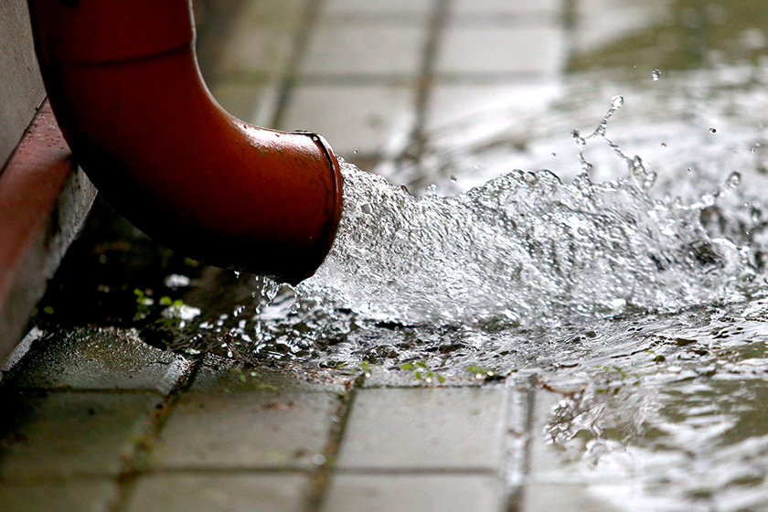 rain-water-pouring-green-draining-gutter-pavement